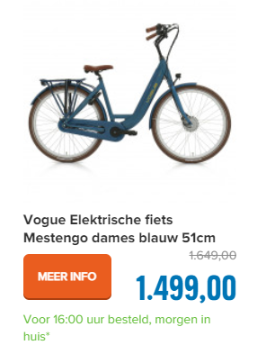 Vogue Elektrische fiets Mestengo dames blauw 51cm 468 Watt