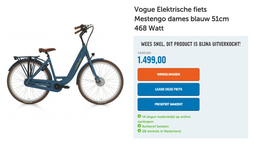 Vogue Elektrische fiets Mestengo dames blauw 51cm 468 Watt