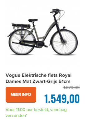 Vogue Elektrische fiets Royal Dames Mat Zwart-Grijs 51cm 481 Watt