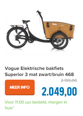 Vogue Elektrische bakfiets Superior 3 mat zwart/bruin 468 watt