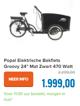 Popal Elektrische Bakfiets Groovy 24 inch Mat Zwart 470 Watt