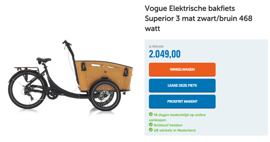 Vogue Elektrische bakfiets Superior 3 mat zwart/bruin 468 watt