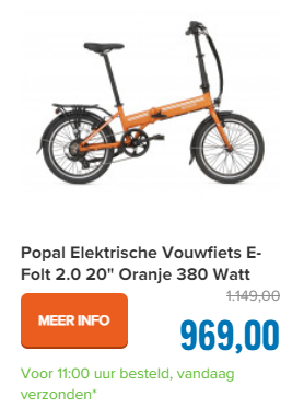 Popal Elektrische Vouwfiets E-Folt 2.0 20 Oranje 380 Watt