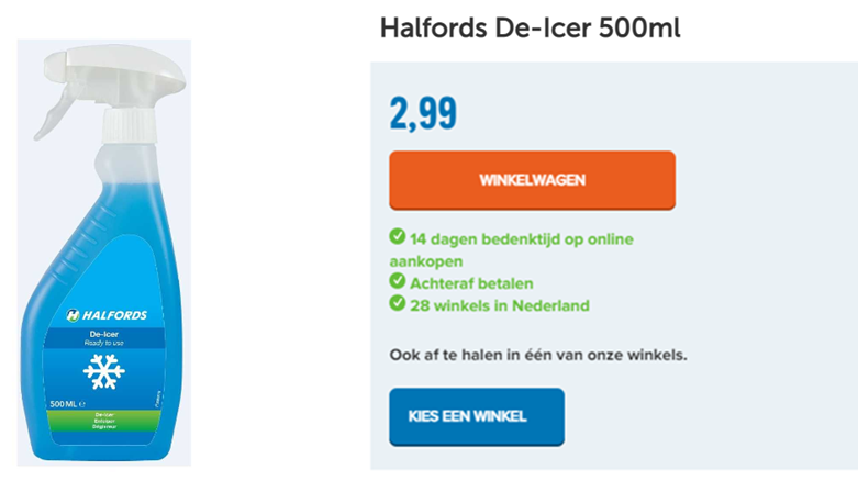  Halfords De-Icer 500ml Bezorgen & retourneren Garantie Verzendkosten Halfords De-Icer 500ml