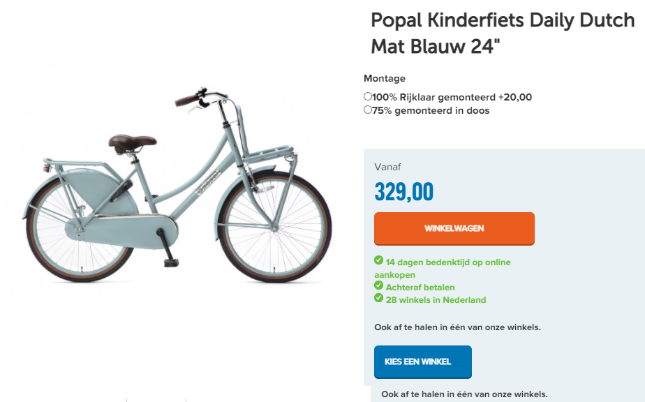 Popal Kinderfiets Daily Dutch Mat Blauw 24"