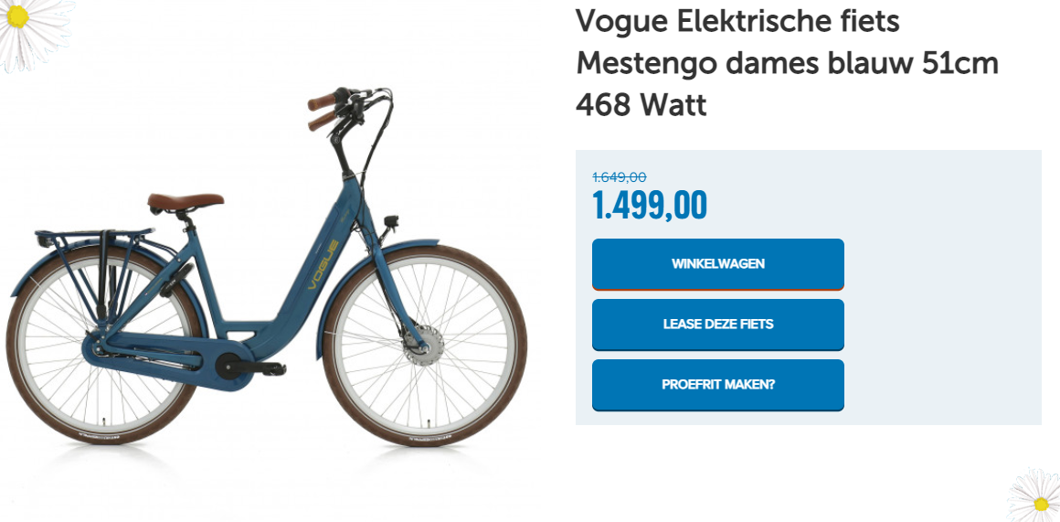 Vogue Elektrische fiets Mestengo dames blauw 51cm 468 Watt