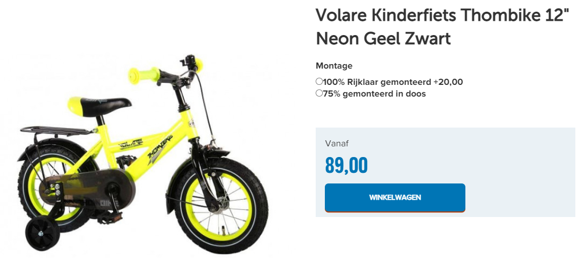 Volare Kinderfiets Thombike 12" Neon Geel Zwart