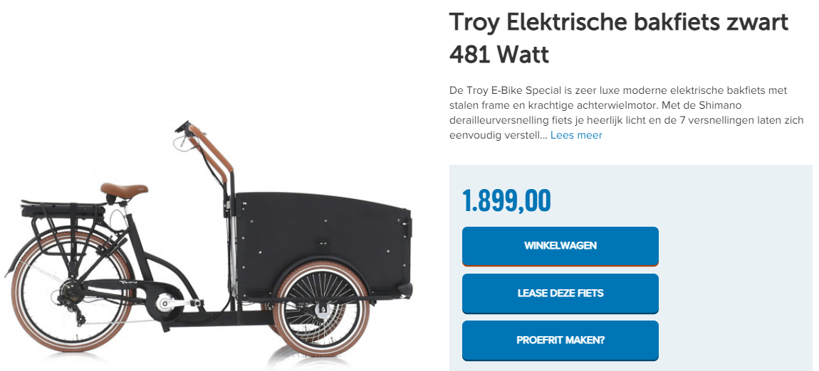 Troy Elektrische bakfiets zwart 481 Watt