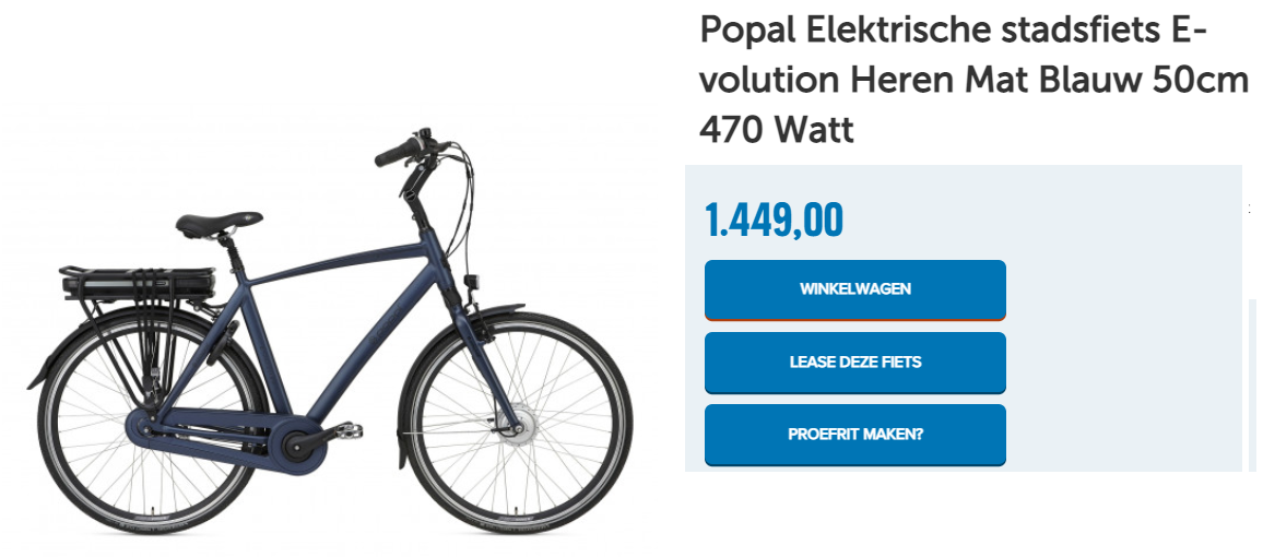 Popal Elektrische stadsfiets E-volution Heren Mat Blauw 50cm 470 Watt 