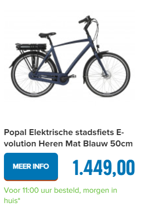 Popal Elektrische stadsfiets E-volution Heren Mat Blauw 50cm 470 Watt 