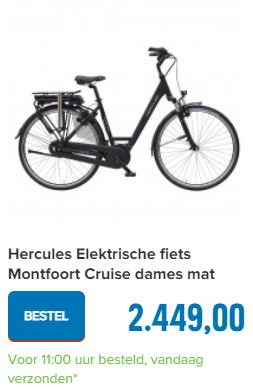 Hercules Elektrische fiets Montfoort Cruise dames mat zwart 45cm 400 Watt