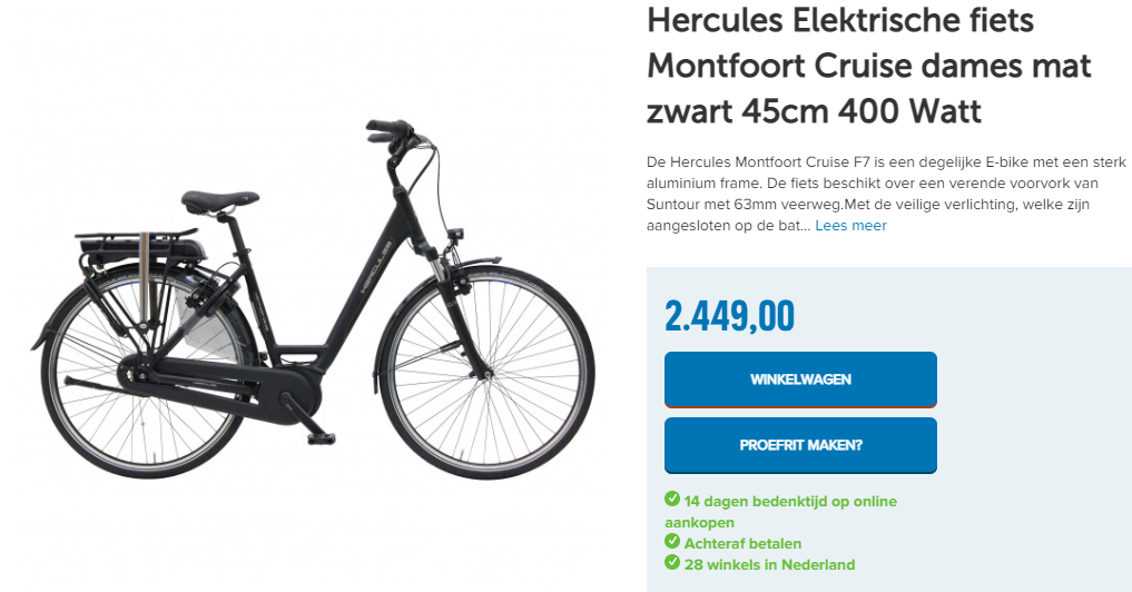 Hercules Elektrische fiets Montfoort Cruise dames mat zwart 45cm 400 Watt