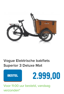 Vogue Elektrische bakfiets Superior 3 Deluxe Mat Zwart/Bruin 468 Watt