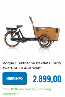 Vogue Elektrische bakfiets Carry zwart/bruin 468 Watt