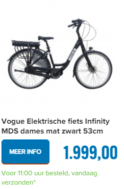 Vogue Elektrische fiets Infinity MDS dames mat zwart 53cm 468 Watt