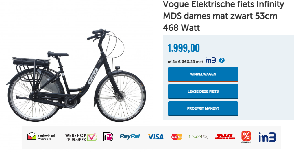 Vogue Elektrische fiets Infinity MDS dames mat zwart 53cm 468 Watt