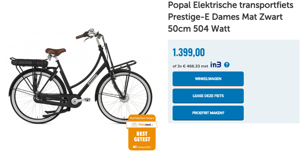 Popal Elektrische transportfiets Prestige-E Dames Mat Zwart 50cm 504 Watt