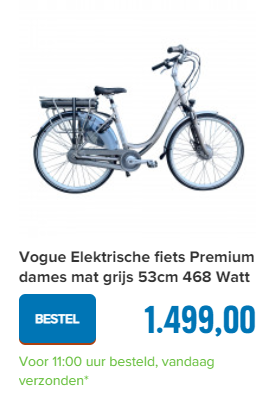 Vogue Elektrische fiets Premium dames mat grijs 53cm 468 Watt