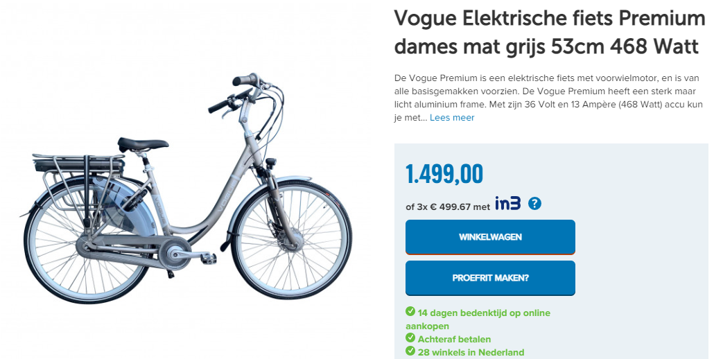 Vogue Elektrische fiets Premium dames mat grijs 53cm 468 Watt