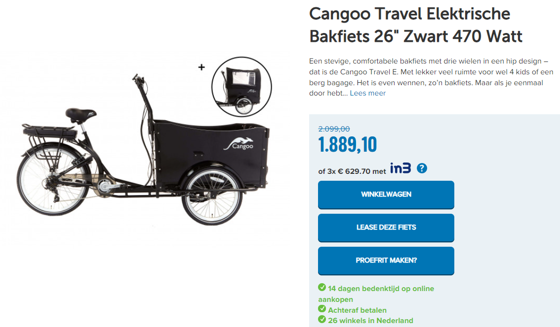 Cangoo Travel Elektrische Bakfiets Zwart 470 Watt